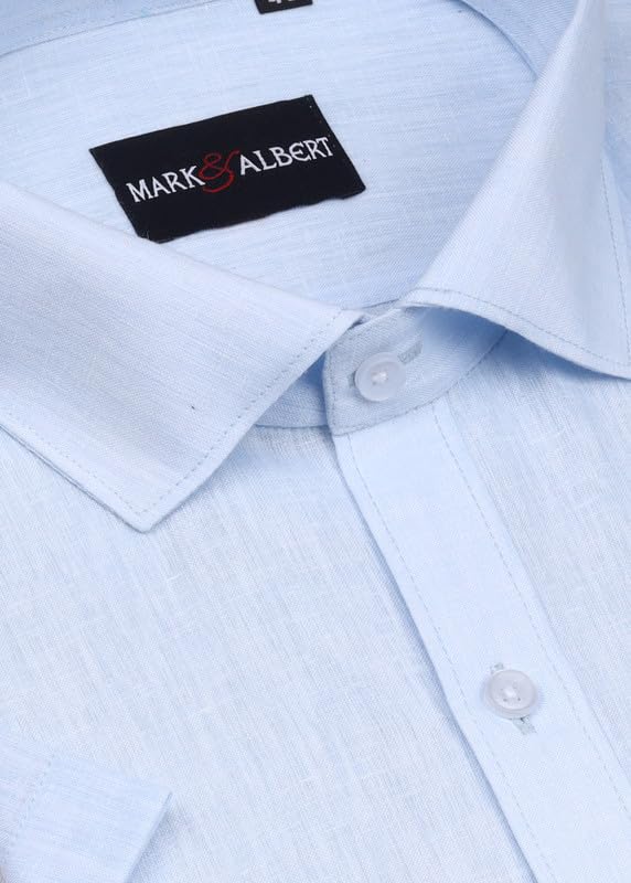 Image of MARK & ALBERT Men's Half Sleeve Pure Linen White Shirt