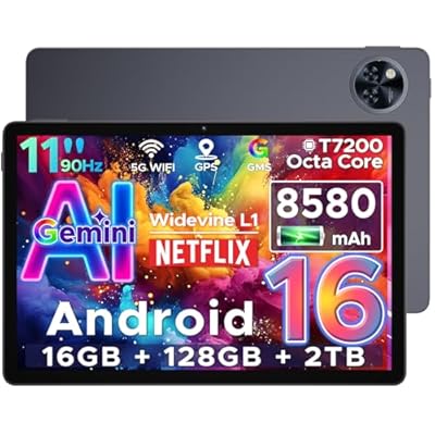 DOOGEE U11 Tablet Android 16  16GB RAM+128GB ROM/2TB TF Octa-Core Tablets PC  Batería 8580mAh Tableta 11 Pulgadas  13MP+5MP/2.4G+5G WLAN Tablet Android  OTG/Face ID/Widevine L1/ GMS/GPS Tablets Grande