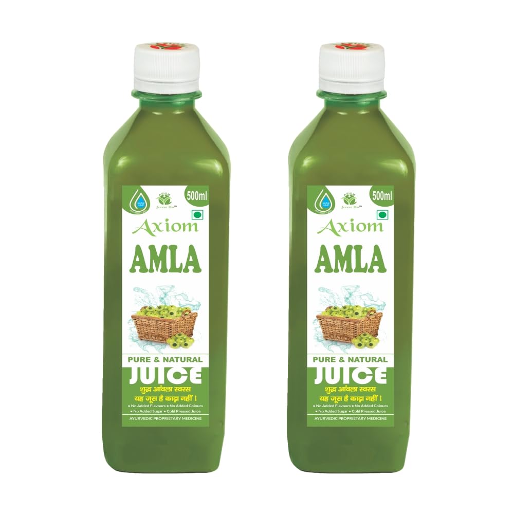 Jeevanras Axiom Amla Juice| Helps to improve Eyes and Hair | Goodness of Amla | Improves Digestion System | No Added Sugar - 500 ml (Pack of 2)