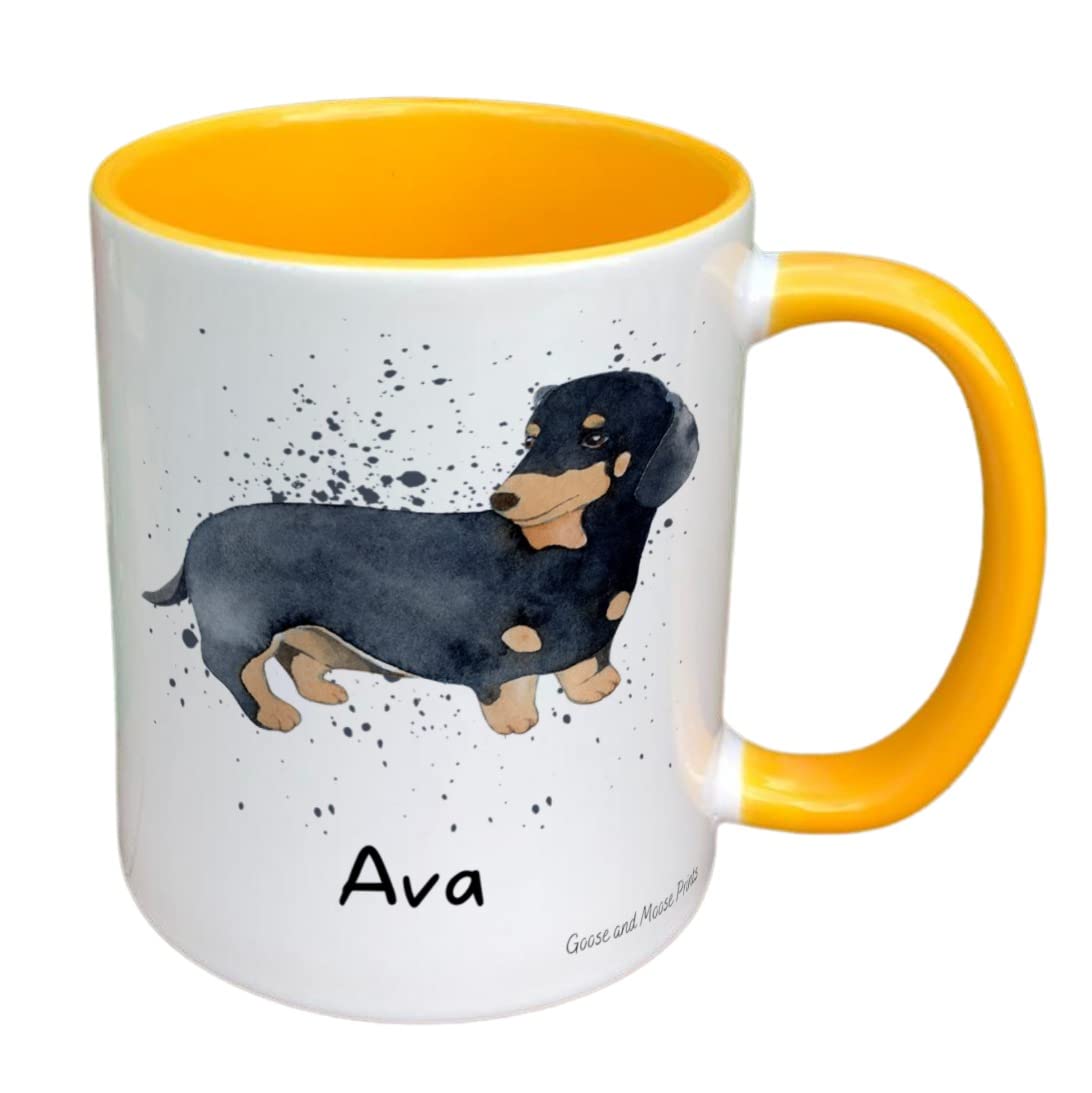 Personalised Dachshund Dog Mug Gift - Present for Dog Lovers - Gifts for Puppy Owners - Personalised Dog Mug - Country Style Mug (Yellow)