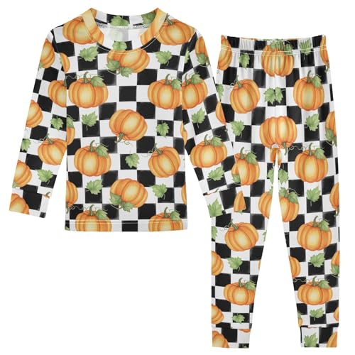 Pajama Sets Long Sleeve Pumpkin Pattern Checkerboard Soft Comfy Sleepwear 2 Piece PJS 3-8T