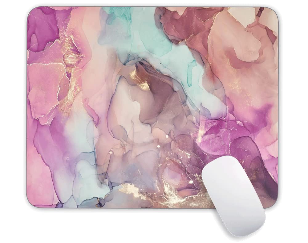 Rose Pink Gold Marble Mouse Pad, Gaming Mouse Mat with Custom Design, Square Waterproof Mouse Pad Non-Slip Rubber Base MousePads for Office Home