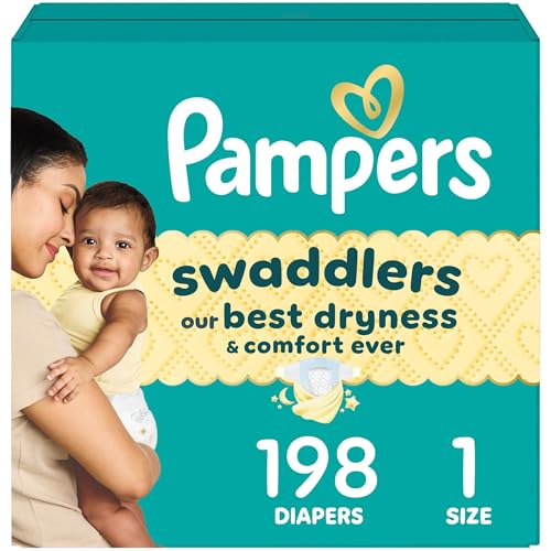 Pampers Swaddlers Diapers, Size 1 (8-14 lbs), 198 Count, Absorbent, Keeps Baby Dry and Comfortable, Skin Safe Disposable Baby Diaper (Packaging May Vary)
