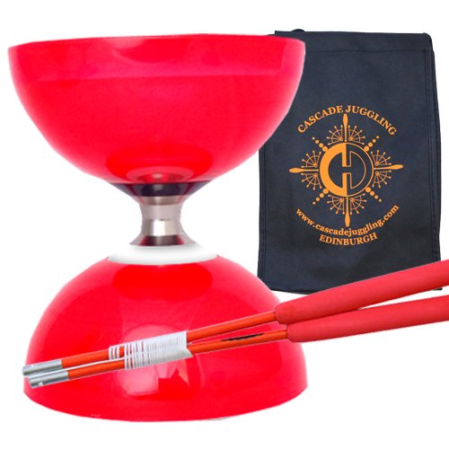 Red Cyclone Quartz II Triple Bearing Diabolo with Coloured Superglass Sticks and Carry Bag - Pro Clutch Diablo Set