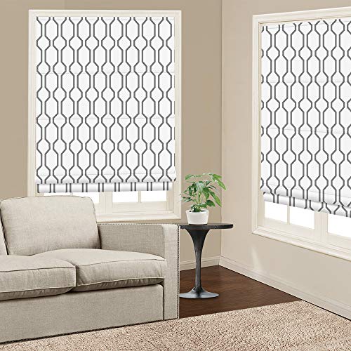 Roman Shades Window Blinds, Grey Premium Blackout Window Roman Shades, Custom Washable Fabric Geometric Roman Shades for Windows, Doors, French Doors, Kitchen Windows
