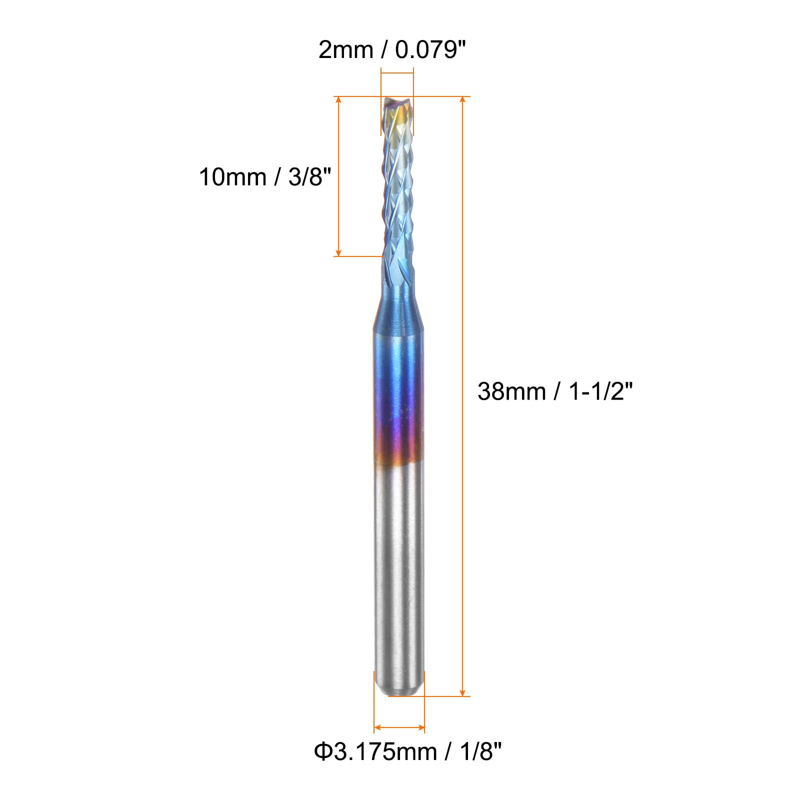 QUARKZMAN 10pcs Fin Fraises CNC Routeur Embouts 1/8" Tige 2mm Bleu Revêtement Tungstène Carbure Fraisage Fraises pour pcB Acrylique Bois Aluminium Métal