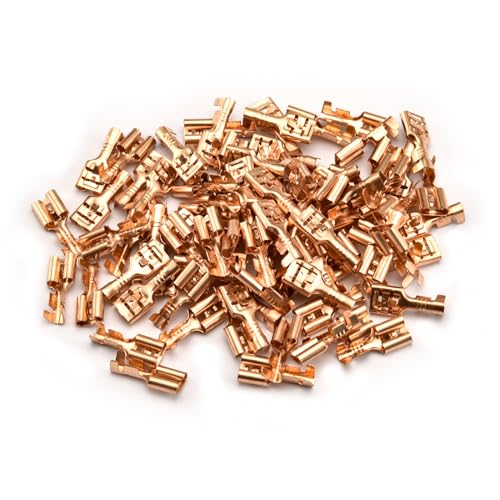 Heschen 100 Stück Flachsteckhülsen 6,3 mm Messing nicht isoliert für Kabel 1-1,5 mm²