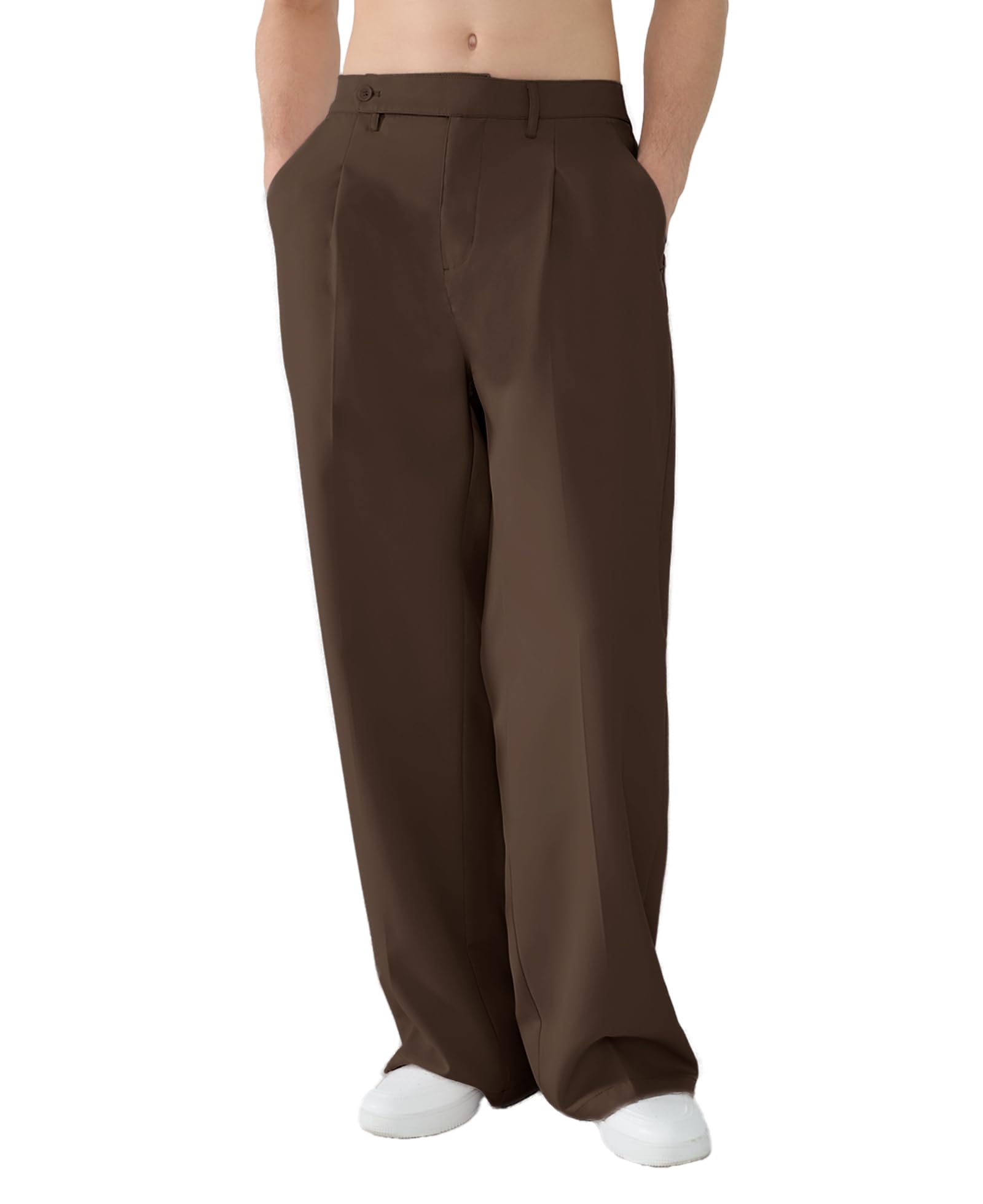 Susclude Mens Casual Dress Pants Pleated Old Money Wide Leg Baggy Pants Fall Relaxed Fit Slacks Work Trousers