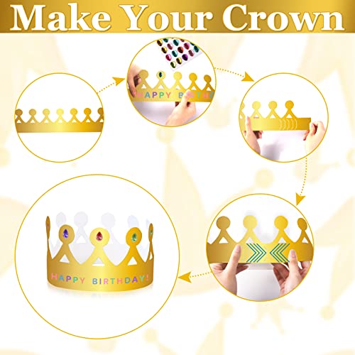 Weysoo Papier Krone Partyhüte, mit Selbstklebende Strasssticker & Alphanumerische Aufkleber, DIY Party Kronenhut Set für Prinzessin Königin Prinz Geburtstagsparty (5 Krone)