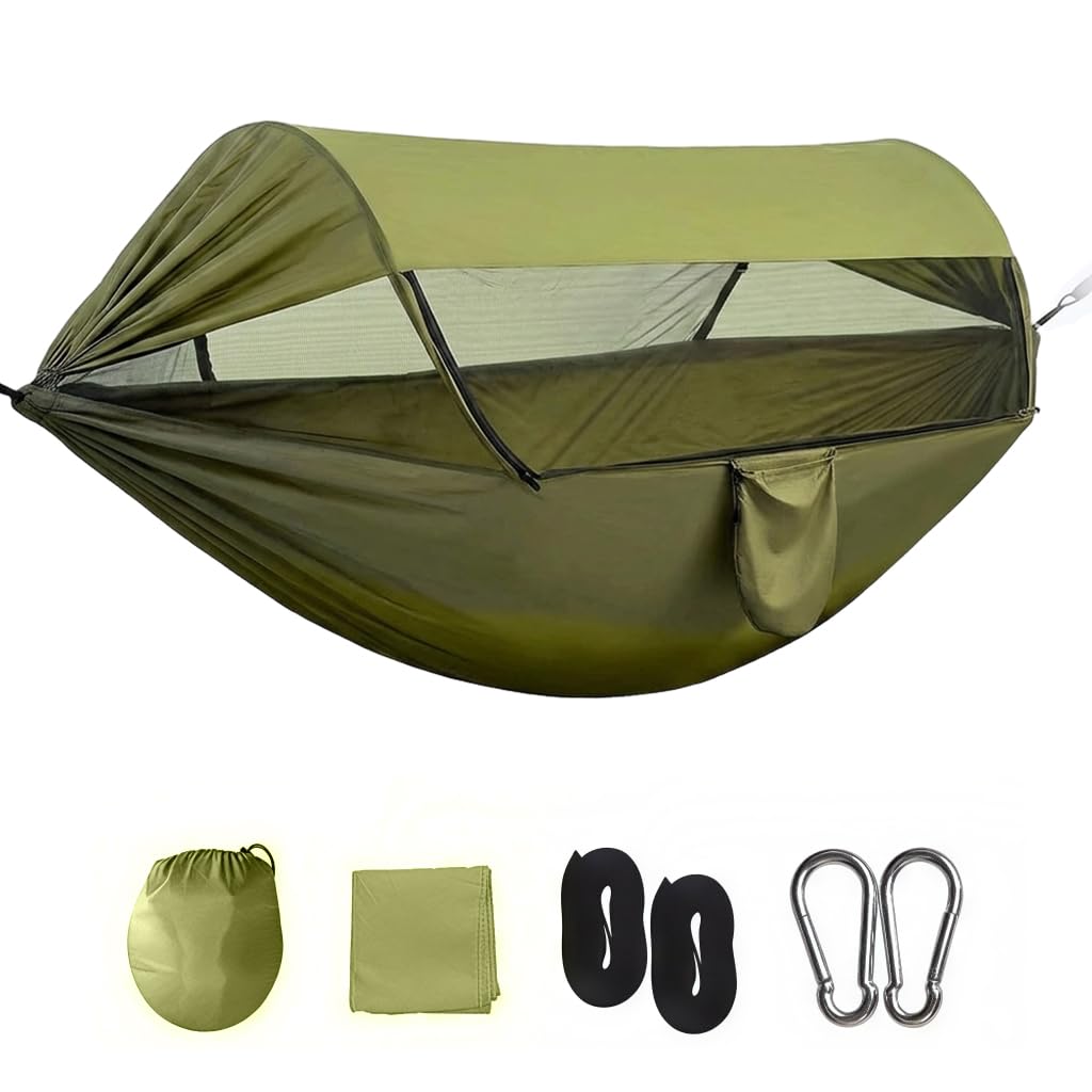 Proberos® Double Hammock Outdoor Anti-Rollover with Mosquito Net Portable Nylon Camping Swing Bed & Sun Shelter,Compatible for Backyard/Beach-image-6