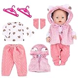 WanderGo Baby Puppen Puppenkleidung 35-43 cm, 6-teiliges Outfit mit 1 Weste + Oberteil + Hose + 1 Paar Socken + 2 Kleiderbügel , Kleine Bär Babypuppe Kleidung für 14-18 Zoll Puppen(Ohne Puppe)