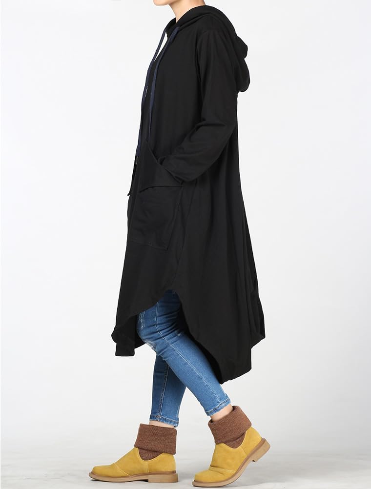 FTCayanz Robe tunique midi à manches longues avec poches pour femme
