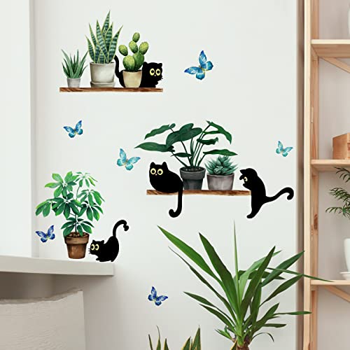 Vinilo decorativo adhesivo gato negro y planta suculenta miniatura 3