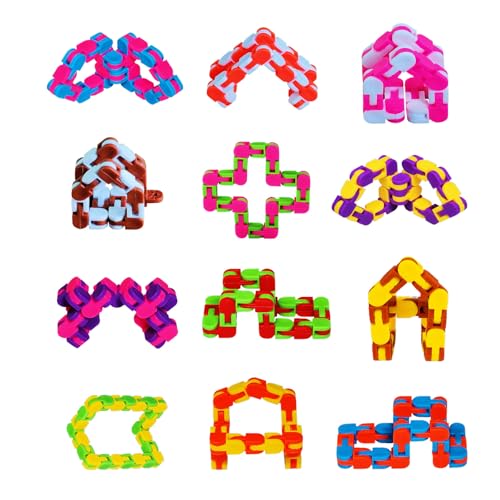 WUQR 12PCS Wacky Tracks Fidget Toys, 11 inch Sensory Snake Chains for Autism ADHD Stress Relief, Travel Train Plane Activities, Easter Gifts Party Favors Classroom Prizes (12 Colors)