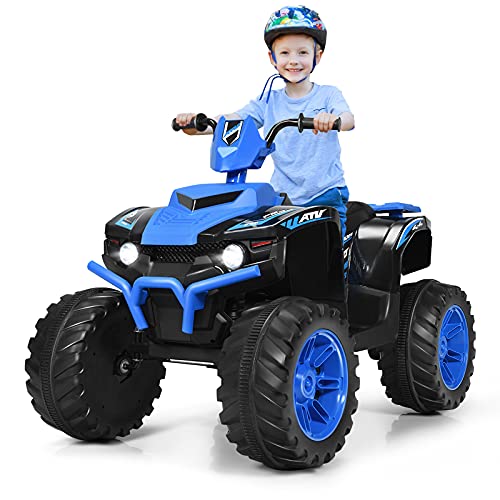 GOPLUS ATV Quad Eléctrico 12V para Niño de 3 a 7 Años, Moto Electrica Infantil con LED Música USB Bluetooth, Vehículo Eléctrico con Arranque Lento, Velocidad 2,8-5 km/h, Carga Máxima 35 KG (Azul)