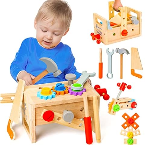 Wooden Tool Set for Kids 2 3 4 5 Year Old, 29Pcs Educational STEM Toys Toddler Montessori Toys for 2 Year Old Construction Preschool Learning Activities Gifts for Boys Girls Age 2-4 1-3 Cover