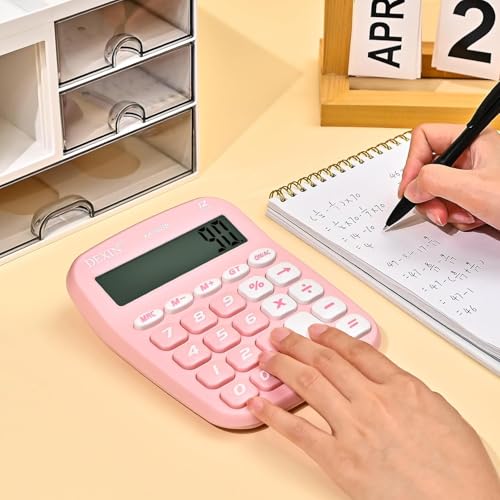 Image of Calculator, 12 Digit Adding Machine with Big Buttons, Large LCD Display, Office Desk Calculator, Pink