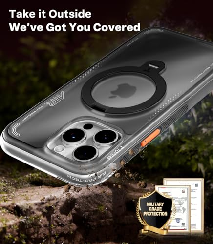 Image of TORRAS Ostand Q3 Air for iPhone 15 Pro Case with 360 Magnetic Stand, Fit for MagSafe, Mil-Grade Drop Tested, Camera Control Button, Shockproof Phone Case for iPhone 15 Pro 6.1 inch, Shadow Black