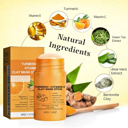 Turmeric Clay Mask,Turmeric Vitamin c Face Mask,Clay Face Mask,Turmeric Mask Stick,Clay Mask for Pores Deep Cleanse,Reduce Acne Dark Spots & Pores Anti-Aging,Brightening for Men and Women - Image 7