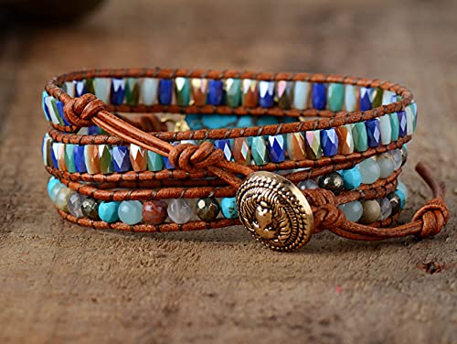 Image of Boho Stone Wrap Bracelet for Women,Turquoise Beaded Bracelet Jewelry Gift