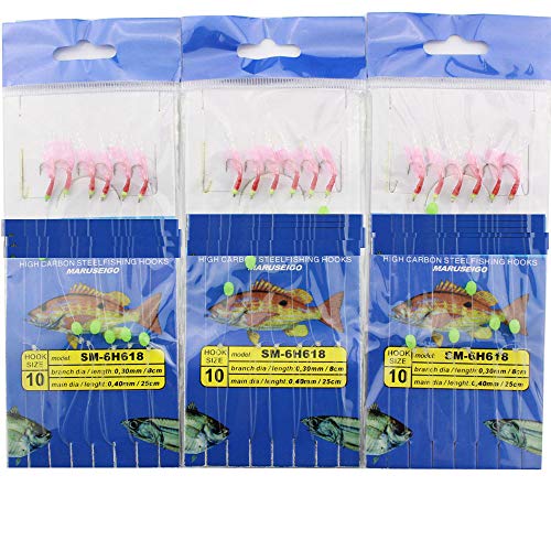 Rig Assorted 8/16/24 Packs Freshwater/Saltwater Sea Fishing Rigs, Bait Rigs with Ball Bearing Swivel for Bass Trout Walleye Red Fish (20Pack)