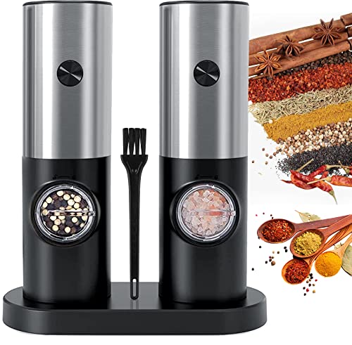 Ensemble de moulins à sel et à poivre, Moulin à poivre électrique automatique alimenté par batterie avec taille de moulinage réglable, lumière LED et grande capacité (Batterie)