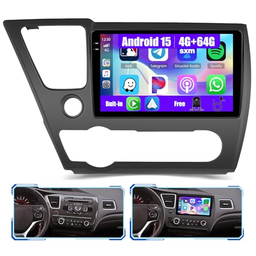 Inefala [4+64GB] Android 15 Car Radio for Honda Civic 2013-2017(Only US Version) with Wireless Carplay/Android Auto, 9 Inch HD Touchscreen Car Stereo with GPS WiFi Bluetooth FM/RDS EQ SWC
