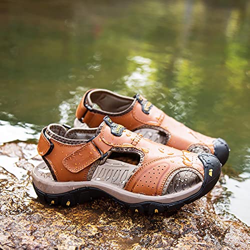 Closed Toe Sandals for Women Casual Leather Sandal Lightweight Soft Summer Shoes Hiking Walking Footwear2