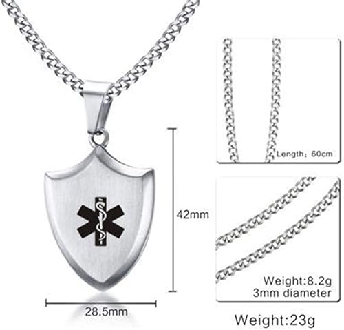 Miniatura 2 de LiFashion LF - Collar con colgante de acero inoxidable personalizado ICE SOS para hombre, grabado gratuito para hombre, de alerta médica, escudo de