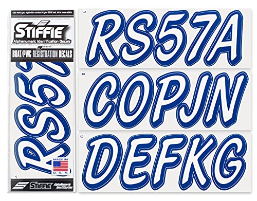 Image of STIFFIE Whipline Solid White /Navy 3 inch Alpha-Numeric Registration Identification Numbers Stickers Decals for Boats & Personal Watercraft