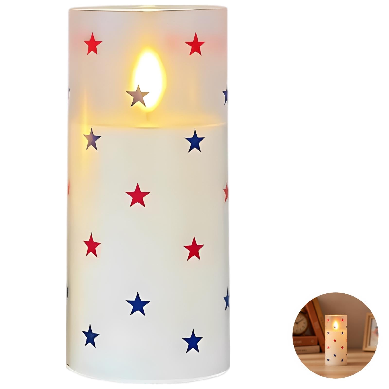 Patriotyczne świece LED, 3 szt., 3 x 4, 5, 6 w 4 lipca, z pilotem, wzór w stylu vintage, bezpłomieniowe filary, zasilanie bateryjne, dekoracja na domowe przyjęcie na stół