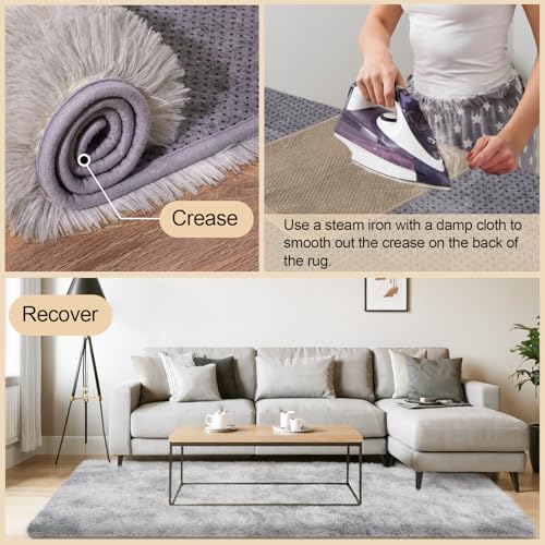 2x3 Rugs for Bedroom, Fluffy Area Rugs for Living Room, Soft Shag Kids Rug Small Carpet with 4 Non-Slip Rug Pads (Grey Tie-Dyed, 2ft x 3ft)