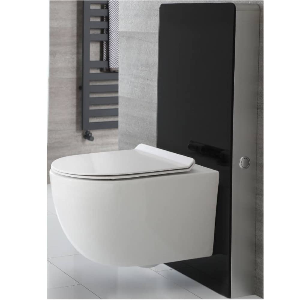 Milano Black Arca 483Mm Bathroom Toilet Wc Unit White Wall Hung Rimless Pan And Soft Close Seat