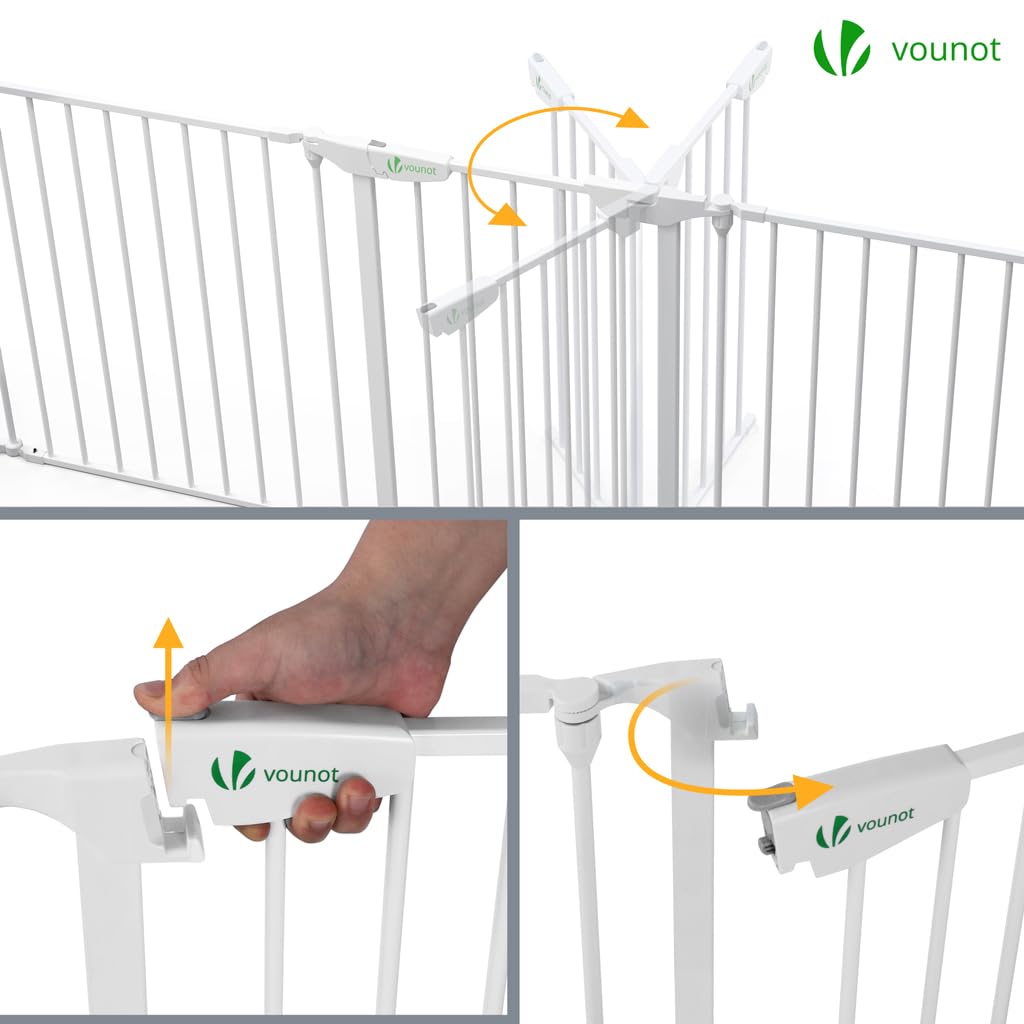 VOUNOT® Barriera di Sicurezza 375 cm per Bambini e Cani, Cancello Cancelletto Griglia di Sicurezza per Camino, Preassemblato, 6 Pannelli Barriera Protettiva Pieghevole per Porte o Scale, Bianco