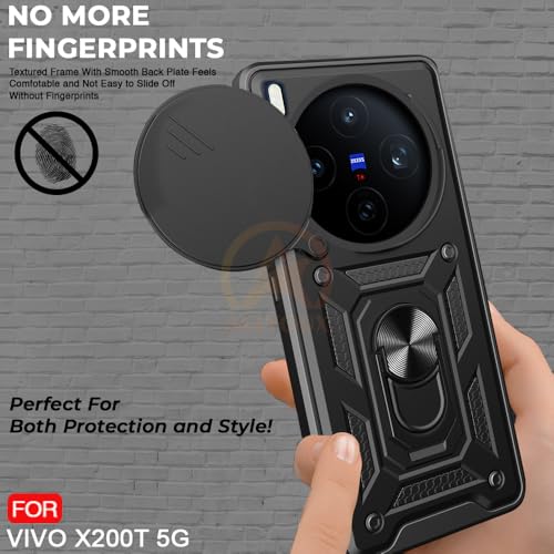 Image of Armor Bumper Back Cover Case for VIvo X200T 5G Rotating Camera Cover, Ring Holder & Kickstand | Heavy Duty & 360 Degree Protection VIvo X200T 5G Back Cover (Black)
