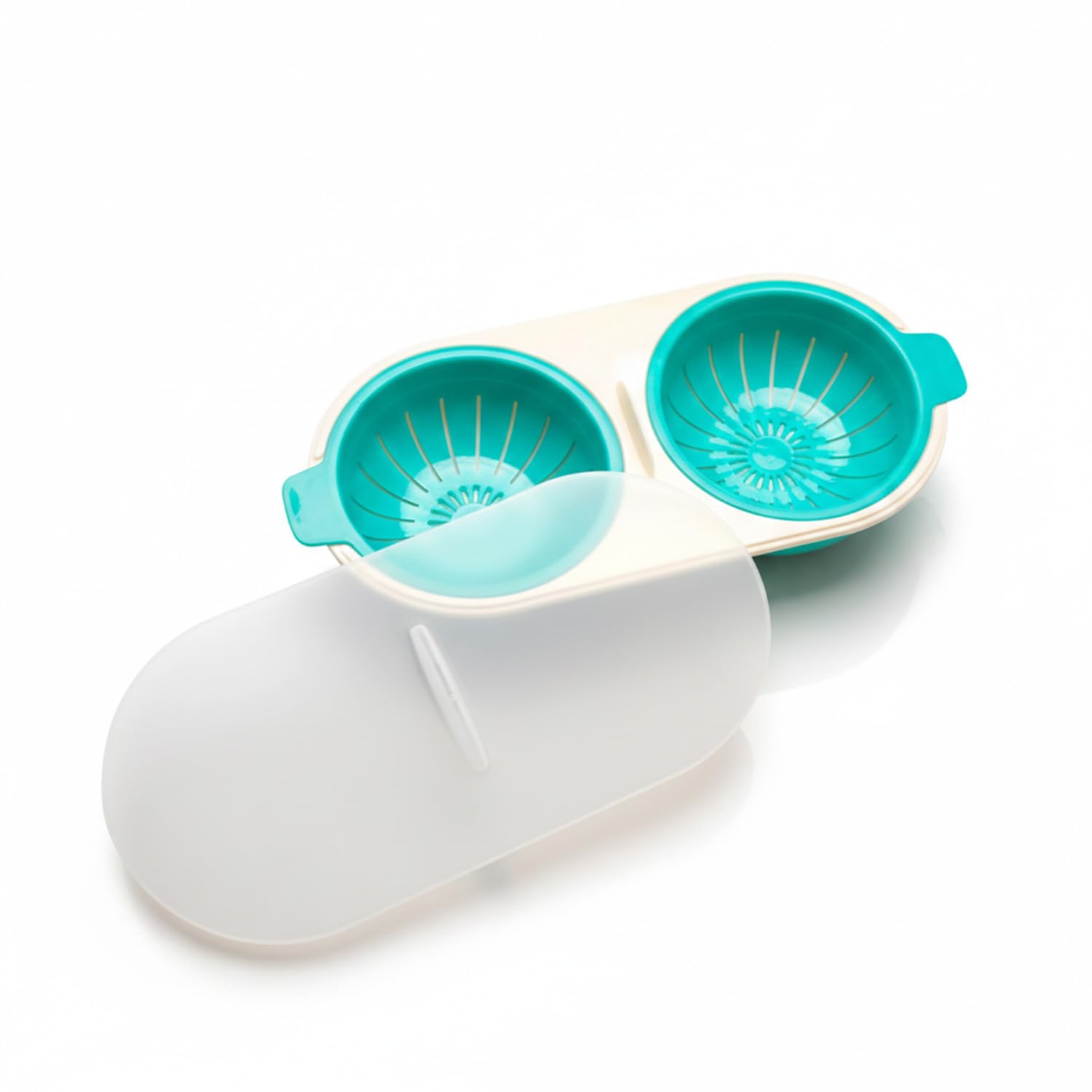 Gaomumu Microwave Egg Poacher, 2-Cavity Edible Silicone Egg Cooker, Sturdy Heat-Resistant Poached Eggs Molds, Kitchen Cooking Gadgets Accessories(Lake blue)