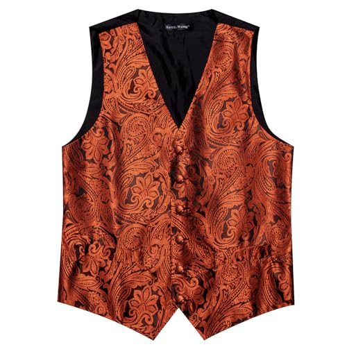 Image of Barry.Wang Men's Suit Vest Tie Bowtie Set Formal Silk Paisley Waistcoat Hanky Cufflinks Lapel Pin Set Wedding Party 7PCS