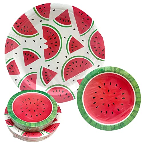 Oojami 100 Count Paper Plates 50-9" Dinner Paper Plates, 50-7" Dessert Paper Plates Watermelon Birthday Summer Theme Party (Watermelon) #TOP16