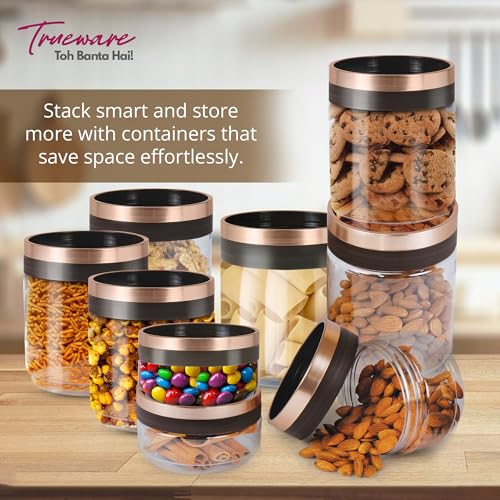 Image of Trueware FESTIVE Plastic Storage Jar & Container Set of 18, Airtight & BPA Free Containers for Kitchen Storage, Grocery Kitchen Container, Multipurpose Transparent Jar, 500ml 6,1000ml 6 & 1500ml 9