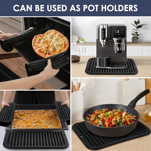 Image of 2 Pcs Silicone Trivets Black 16'' X 12'' Nonslip and Heat Resistant Hot Pads Trivets for Hot Pots and Pans Hot Pads for Kitchen(Black)