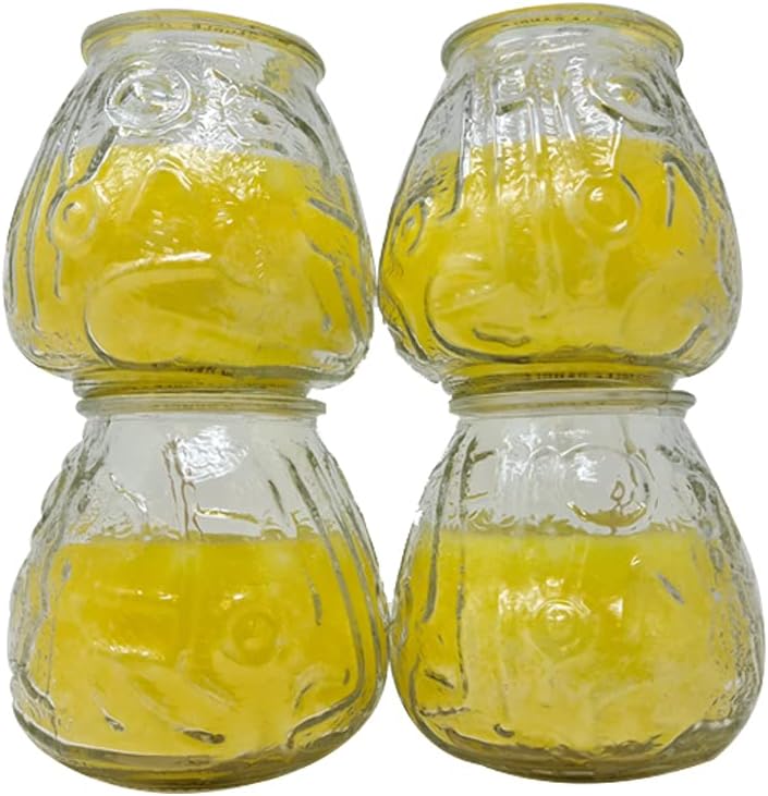 Citronella Outdoor Scented Tealight Candles, Enclosed in Glass Jars - Yellow-Coloured, Strong Insect/Pest Repellent with Long-Lasting Burning Time for Outdoor/Indoor Use (Pack of 4)