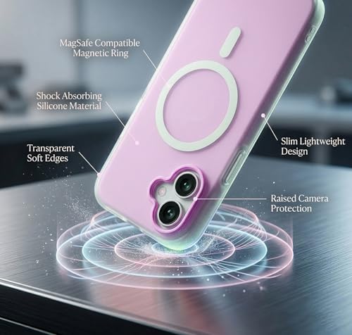 Image of amazon basics Luxury MagSafe Compatible Magnetic Case for iPhone 17 | Soft Touch Matte Pastel Finish | Shockproof Back Cover with Camera Protection (Purple)