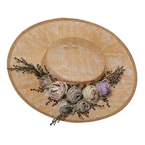COSDREAMER Chapéu vitoriano para mulheres e meninas, chapéus de festa de chá, flores vintage chapéu plano (bege)