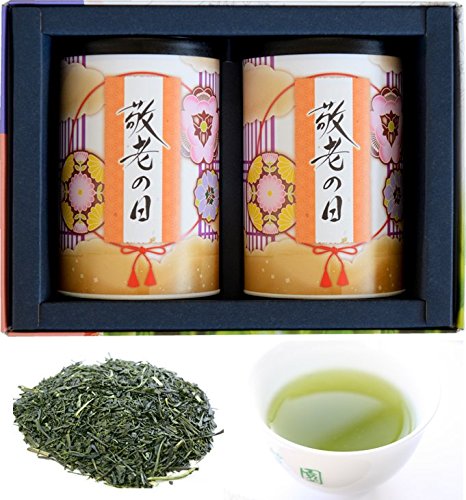 敬老の日 お茶 ギフト 静岡茶 深蒸し掛川茶 100g2缶セット 静岡県掛川産一番茶100% 敬老用お茶の入れ方カード・ワッペン付