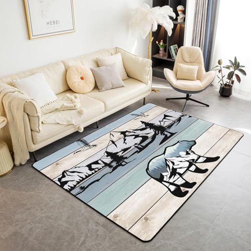Tapis chambre lavable rectangulaire doux et antidérapant ours