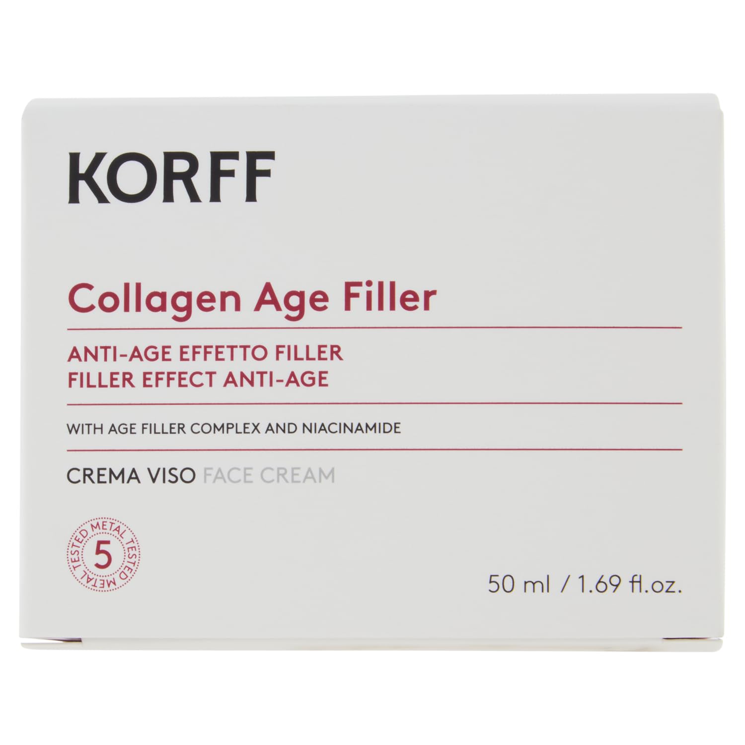 Korff Collagen Age Filler Crema Viso, Formula Anti Age globale con Age Filler Complex, Collagene marino, Vitamina PP Azione antirughe, idratante, illuminante 50 mll