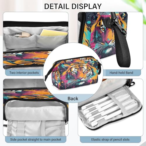 Image of Tigers Colorful Pencil Case Pouch Big Capacity Pencil Bag Box Organizer Pen Case with Handle Stationery Organizer for Girls Boys Adults Women School Office