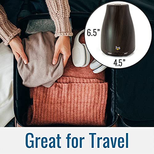Image of HealthSmart Essential Oil Diffuser, Cool Mist Humidifier and Aromatherapy Diffuser with 150ML Tank Ideal for Small Rooms, Adjustable Timer and Mist Mode, Wood Grain Brown (Pack of 2)