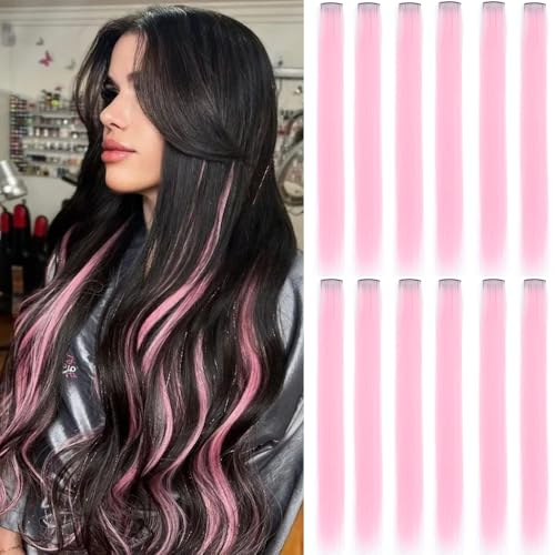 12 Pcs Light Pink hair extensions 22 Inch Straight...