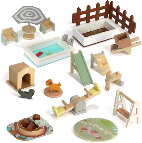 Wooden Dollhouse Furniture Set, 26PCS Miniature Dolls House Accessories 3+
